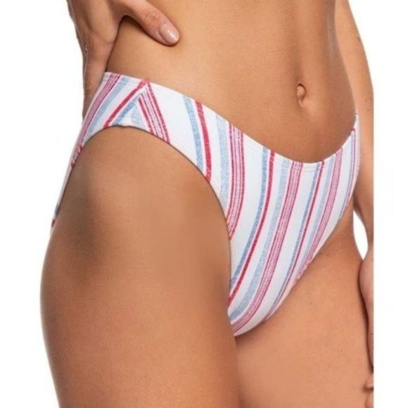 NWT ROXY Red Blue Lake Stars Stripe High-Leg Bikini Swim Bottoms Medium - Picture 2 of 7